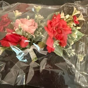 Red and Pink Artificial Rose Boutonniere Set